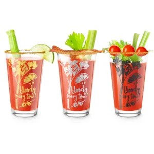 Bloody Mary Time Cocktail Glasses - Set of 3 - Gold, Silver & Black