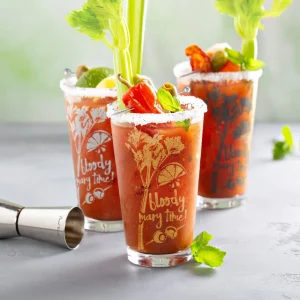 Bloody Mary Time Cocktail Glasses - Set of 3 - Gold, Silver & Black