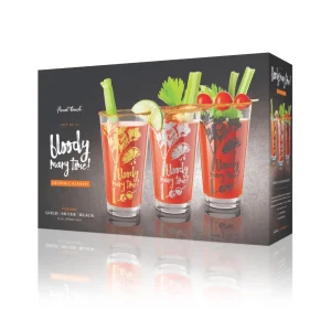 Bloody Mary Time Cocktail Glasses - Set of 3 - Gold, Silver & Black