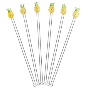 Glass Pineapple Drink Stirrers - Set of 6