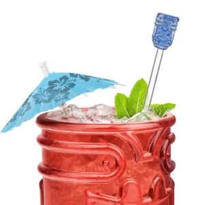 Glass Tiki Head Drink Stirrers - Set of 4