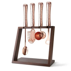 4 Piece Bar Tool Set with Stand - Copper Metal Handles