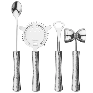 4 Piece Bar Tool Set with Stand - Copper Metal Handles