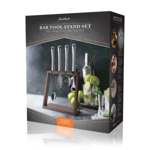4 Piece Bar Tool Set with Stand - Copper Metal Handles