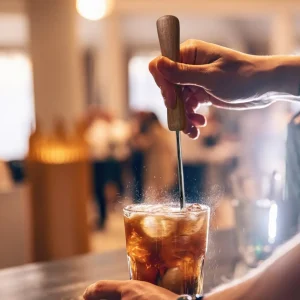 4 Piece Bar Tool Set with Stand - Wood Handles