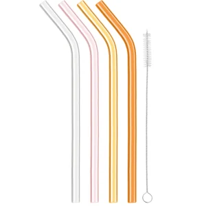 Reusable Glass Straws - Set of 4 - Clear, Pink, Yellow & Orange