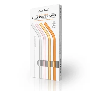 Reusable Glass Straws - Set of 4 - Clear, Pink, Yellow & Orange