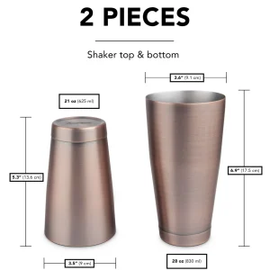 Stainless Steel Boston Cocktail Shaker with Antique Copper Finish (Single Wall)