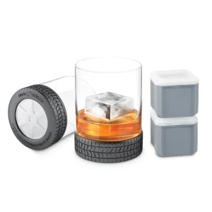 Wheel'n 12 oz / 350 ml Racing Tire Glasses with Ice Cube Moulds - 4 Piece Set