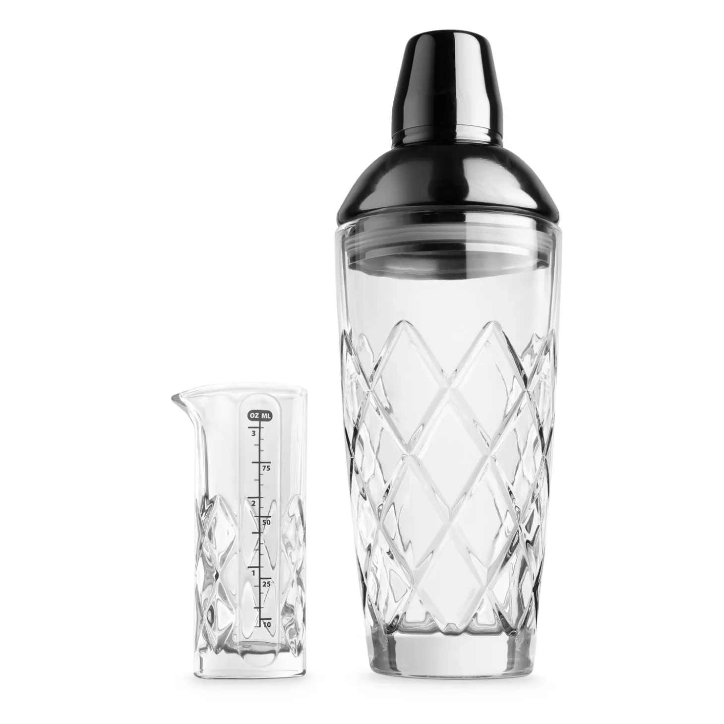 yarai_glass_cocktail_shak_0.webp Yarai Glass Cocktail Shaker & Jigger Set - Black Chrome