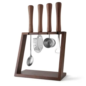 4 Piece Bar Tool Set with Stand - Wood Handles